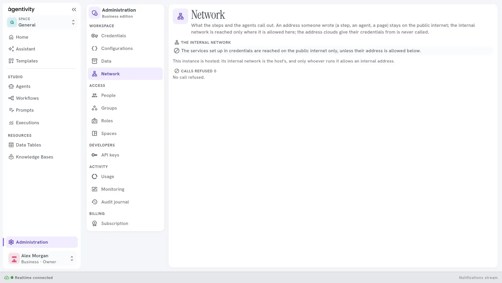 The Network pane with the list of calls refused