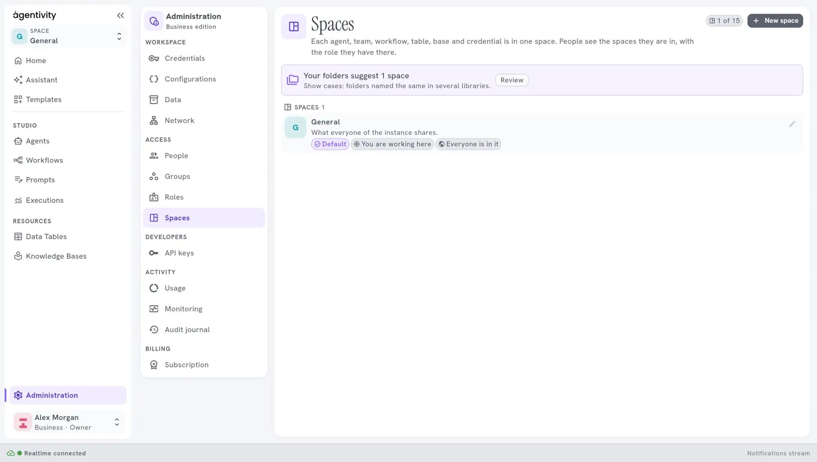 The Spaces pane
