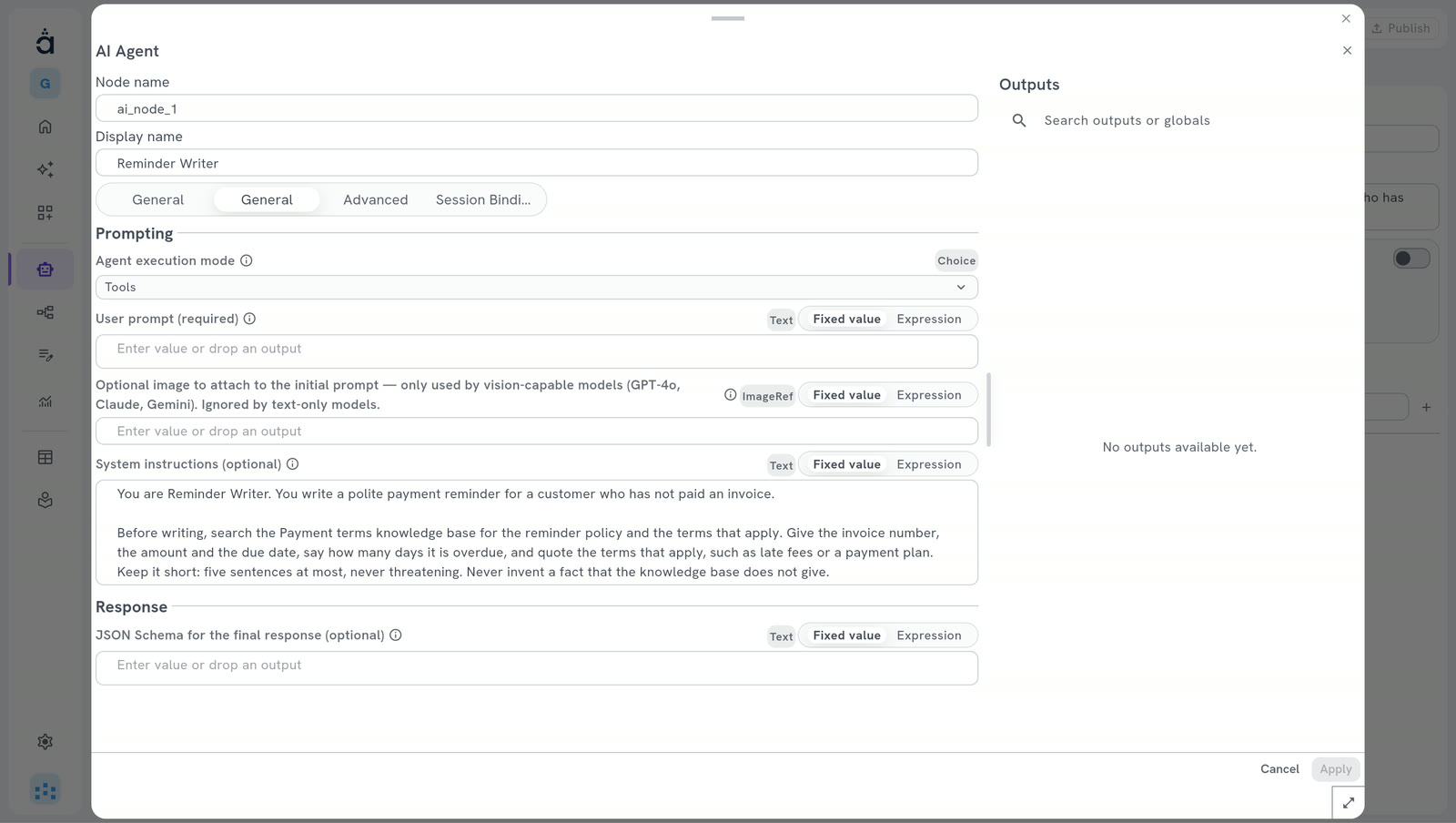 The window of an AI Agent step: the way it works, the request it receives and its instructions, written in plain words